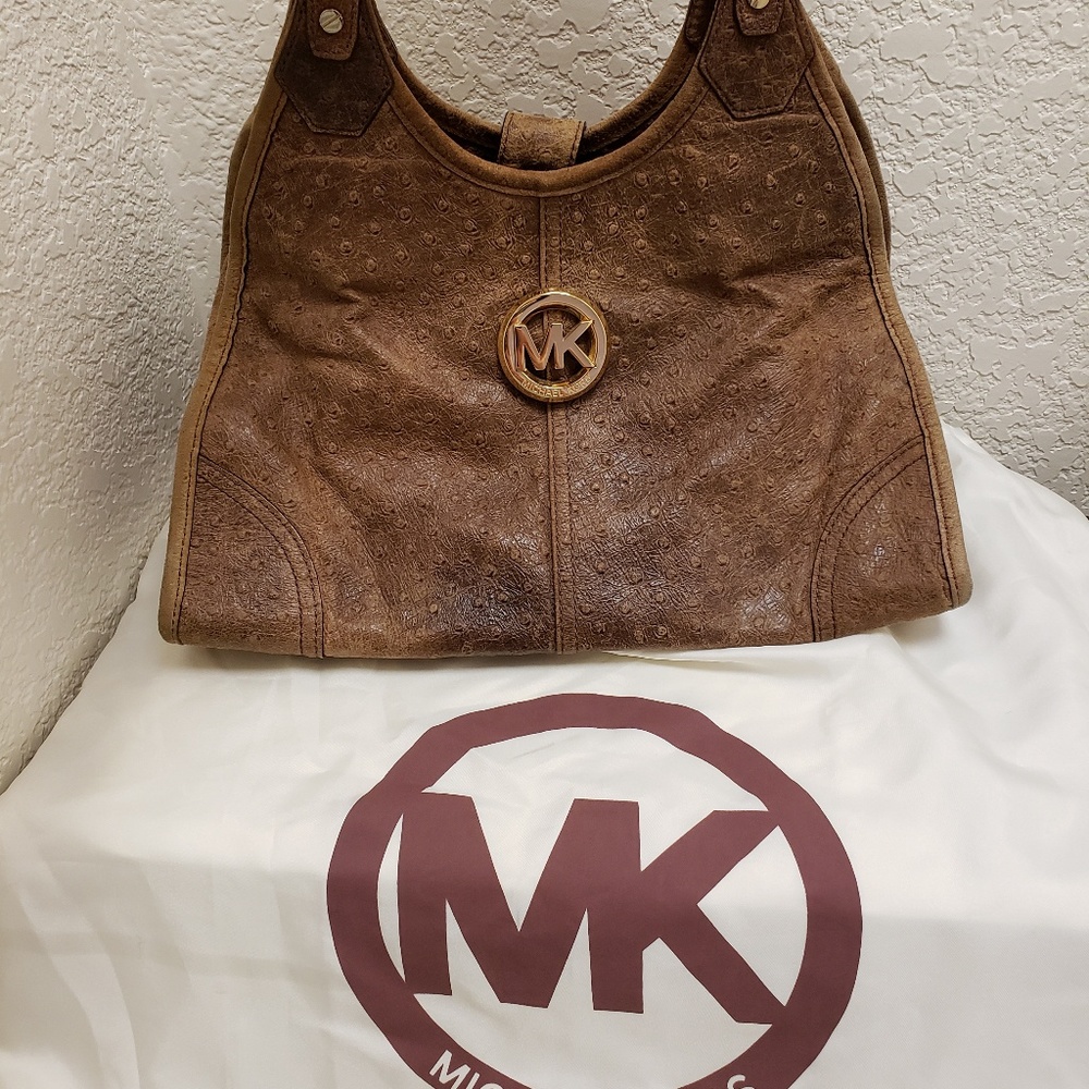 EUC Michael Kors Hudson Ostrich Leather Satchel